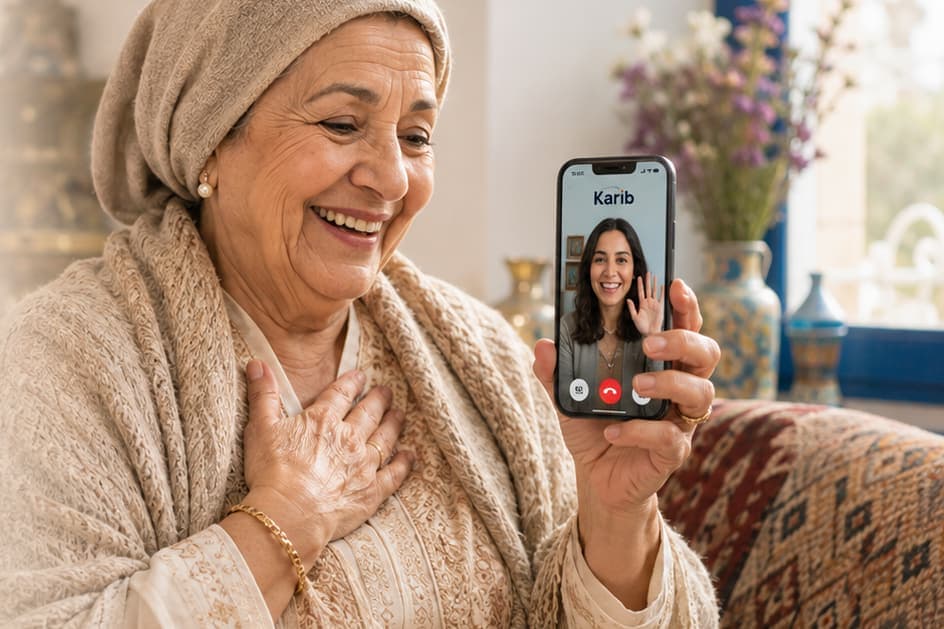 Ett videosamtal med familjen i hemlandet